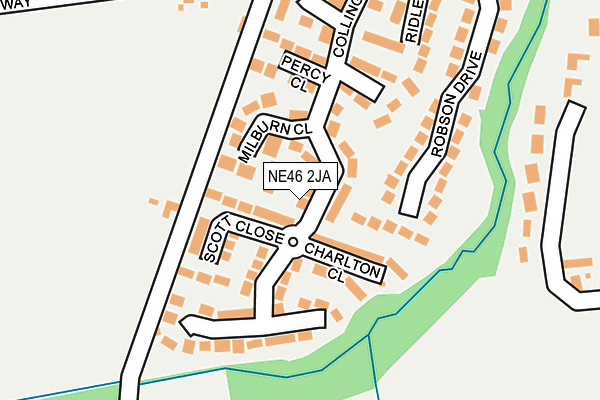 NE46 2JA map - OS OpenMap – Local (Ordnance Survey)