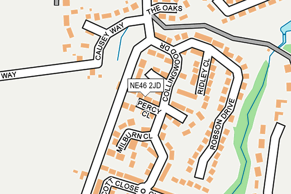 NE46 2JD map - OS OpenMap – Local (Ordnance Survey)
