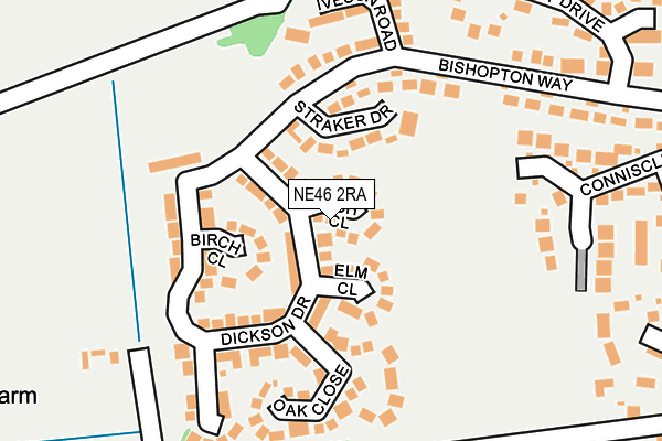 NE46 2RA map - OS OpenMap – Local (Ordnance Survey)