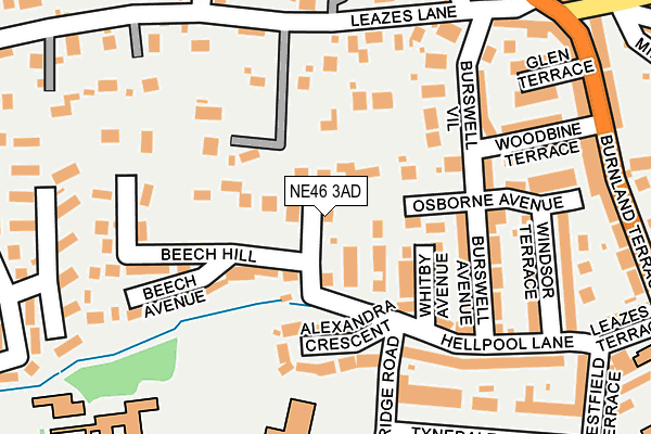 NE46 3AD map - OS OpenMap – Local (Ordnance Survey)