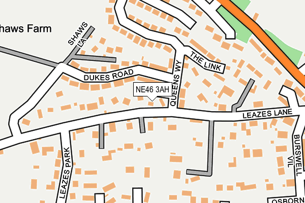 NE46 3AH map - OS OpenMap – Local (Ordnance Survey)