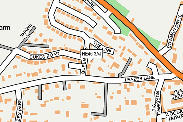 NE46 3AJ map - OS OpenMap – Local (Ordnance Survey)