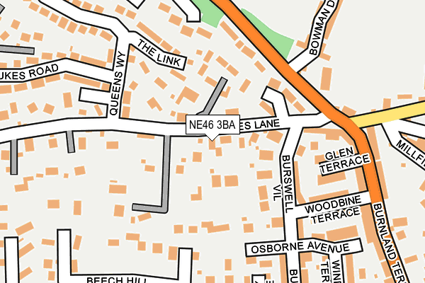 NE46 3BA map - OS OpenMap – Local (Ordnance Survey)
