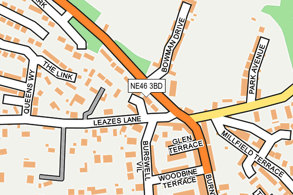 NE46 3BD map - OS OpenMap – Local (Ordnance Survey)