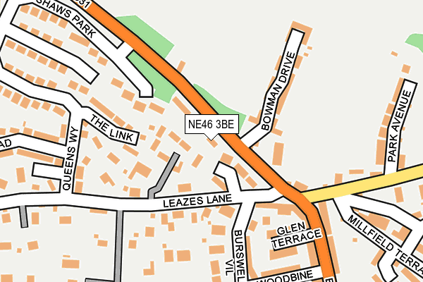 NE46 3BE map - OS OpenMap – Local (Ordnance Survey)