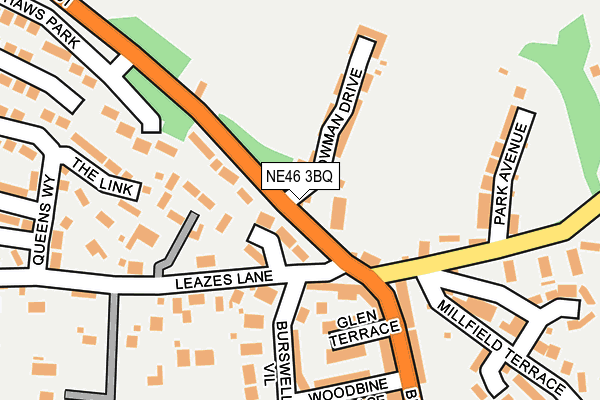 NE46 3BQ map - OS OpenMap – Local (Ordnance Survey)