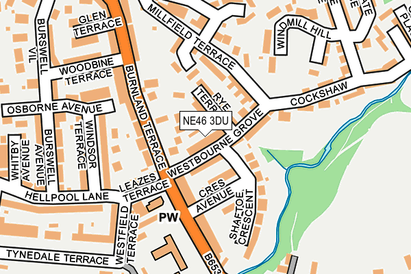 NE46 3DU map - OS OpenMap – Local (Ordnance Survey)