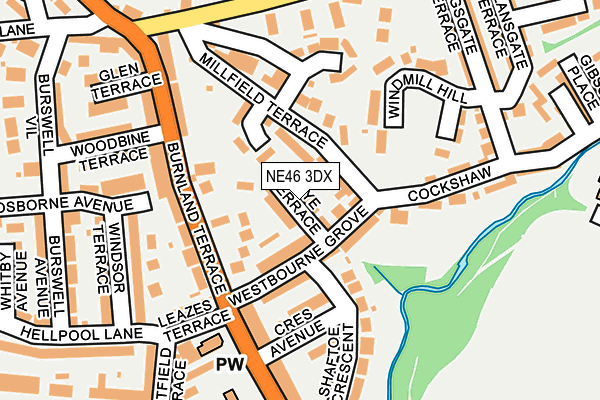 NE46 3DX map - OS OpenMap – Local (Ordnance Survey)