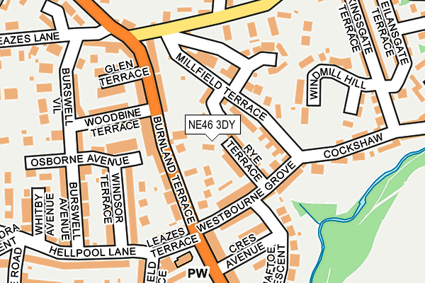 NE46 3DY map - OS OpenMap – Local (Ordnance Survey)