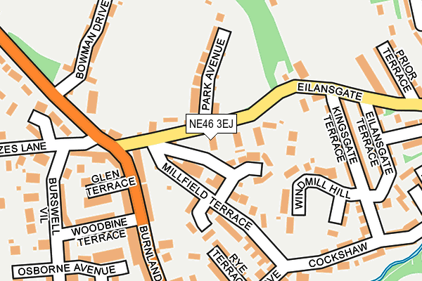 NE46 3EJ map - OS OpenMap – Local (Ordnance Survey)