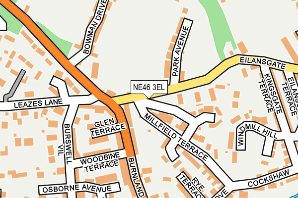 NE46 3EL map - OS OpenMap – Local (Ordnance Survey)