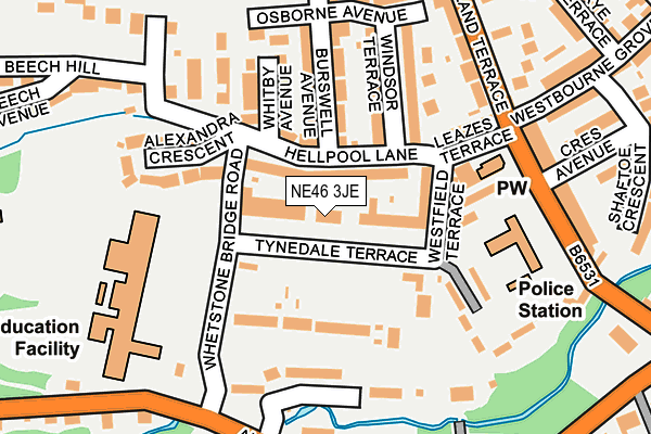 NE46 3JE map - OS OpenMap – Local (Ordnance Survey)