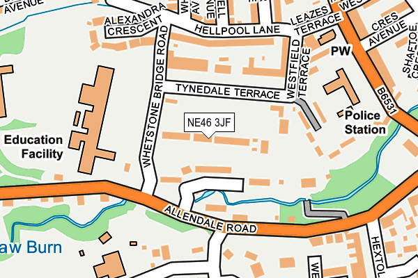 NE46 3JF map - OS OpenMap – Local (Ordnance Survey)