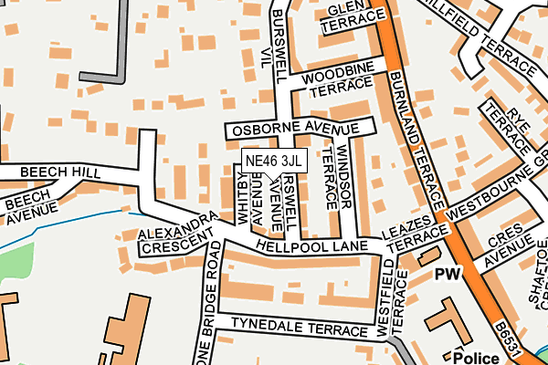 NE46 3JL map - OS OpenMap – Local (Ordnance Survey)
