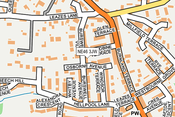 NE46 3JW map - OS OpenMap – Local (Ordnance Survey)