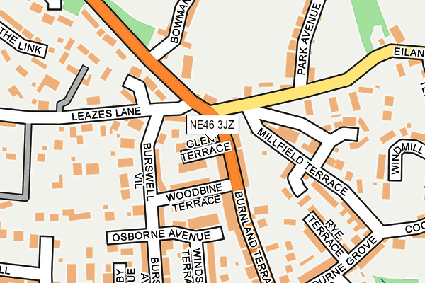 NE46 3JZ map - OS OpenMap – Local (Ordnance Survey)