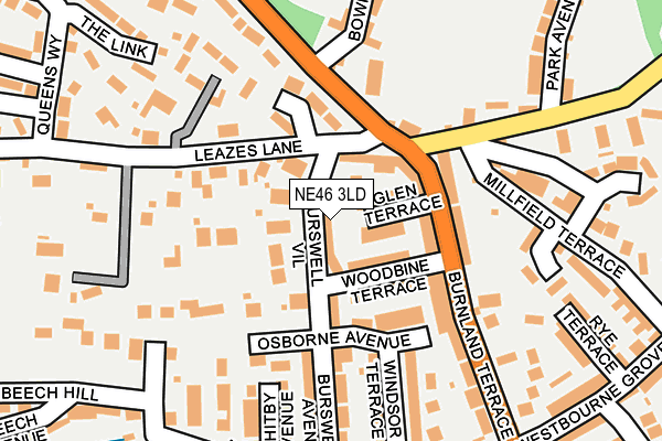 NE46 3LD map - OS OpenMap – Local (Ordnance Survey)