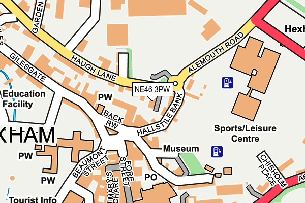 NE46 3PW map - OS OpenMap – Local (Ordnance Survey)