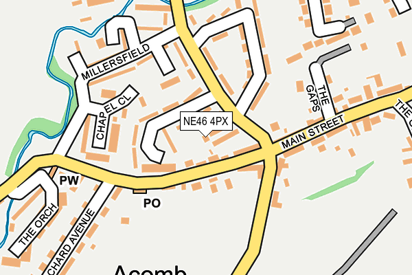 NE46 4PX map - OS OpenMap – Local (Ordnance Survey)