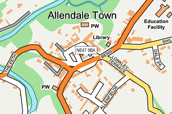 NE47 9BA map - OS OpenMap – Local (Ordnance Survey)