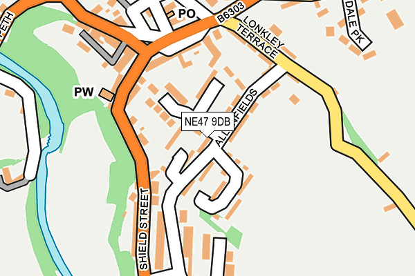 NE47 9DB map - OS OpenMap – Local (Ordnance Survey)