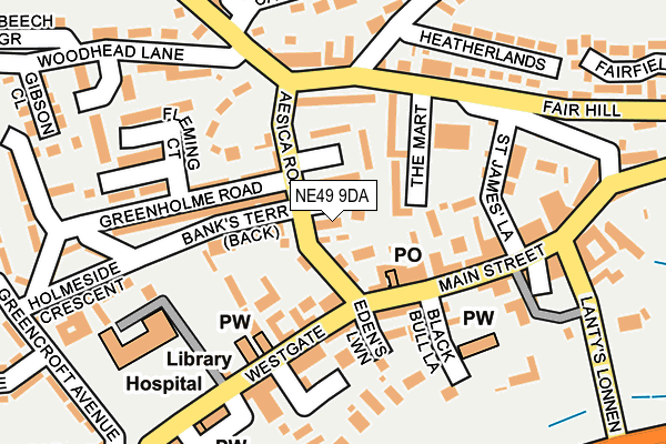 NE49 9DA map - OS OpenMap – Local (Ordnance Survey)