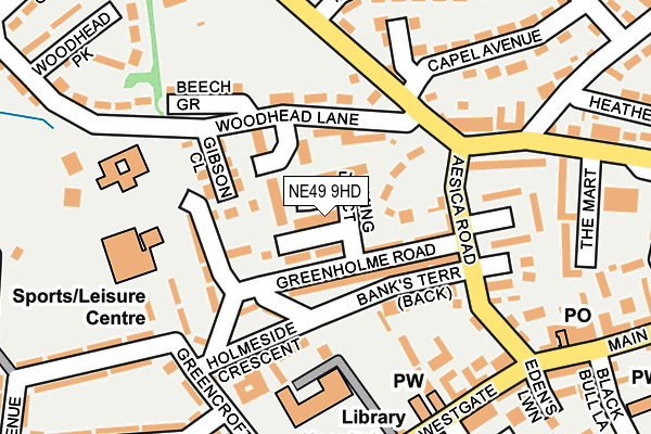 NE49 9HD map - OS OpenMap – Local (Ordnance Survey)