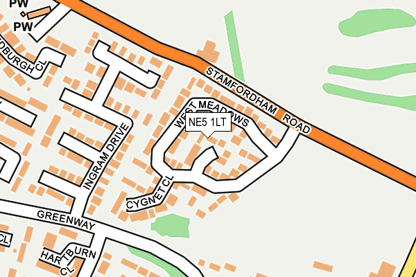 NE5 1LT map - OS OpenMap – Local (Ordnance Survey)