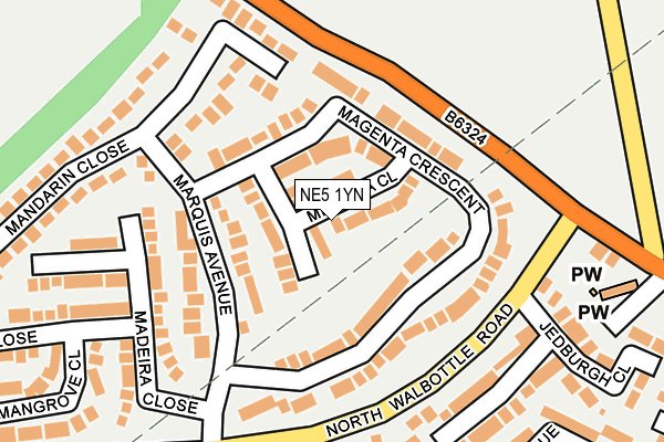 NE5 1YN map - OS OpenMap – Local (Ordnance Survey)