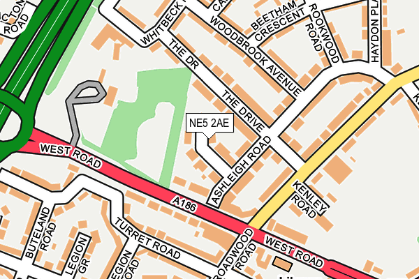 NE5 2AE map - OS OpenMap – Local (Ordnance Survey)