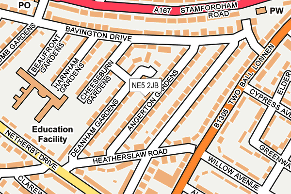 NE5 2JB map - OS OpenMap – Local (Ordnance Survey)