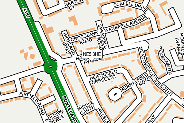 NE5 3HE map - OS OpenMap – Local (Ordnance Survey)