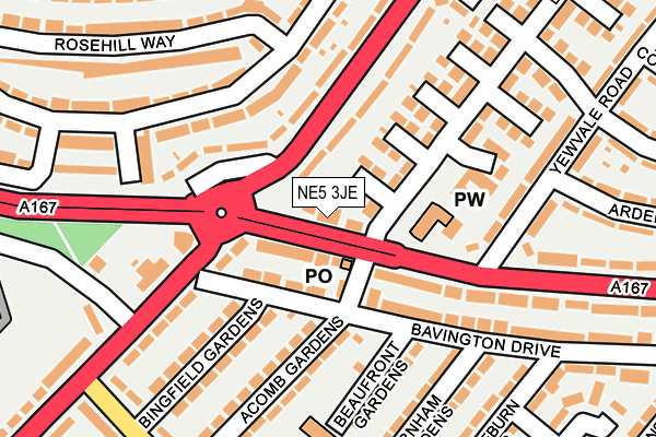 NE5 3JE map - OS OpenMap – Local (Ordnance Survey)