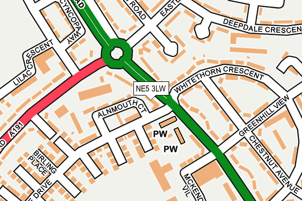 NE5 3LW map - OS OpenMap – Local (Ordnance Survey)