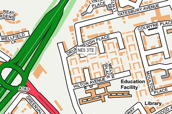 NE5 3TE map - OS OpenMap – Local (Ordnance Survey)
