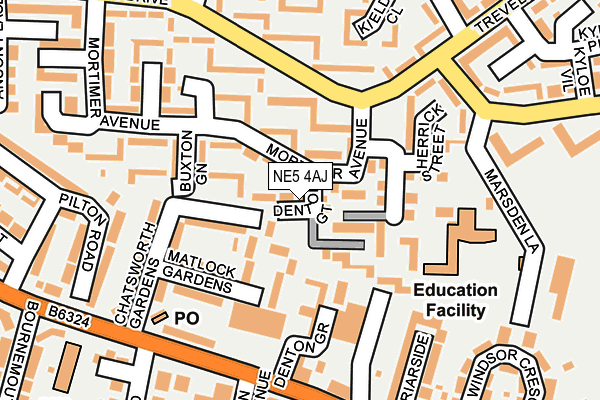 NE5 4AJ map - OS OpenMap – Local (Ordnance Survey)
