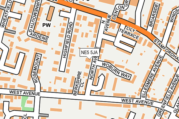 NE5 5JA map - OS OpenMap – Local (Ordnance Survey)