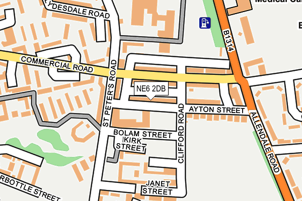 NE6 2DB map - OS OpenMap – Local (Ordnance Survey)