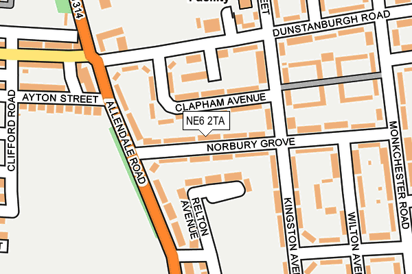 NE6 2TA map - OS OpenMap – Local (Ordnance Survey)