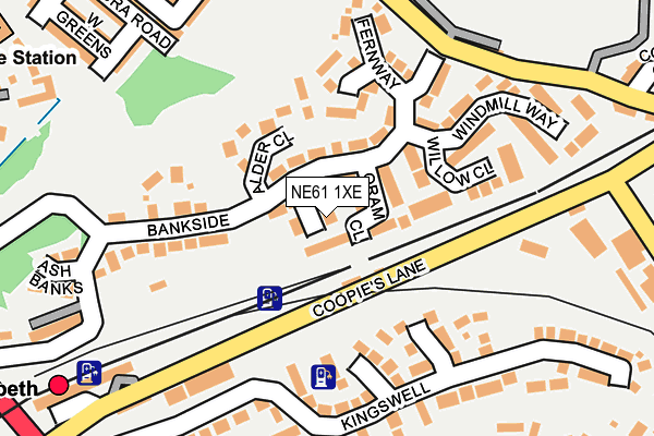 NE61 1XE map - OS OpenMap – Local (Ordnance Survey)