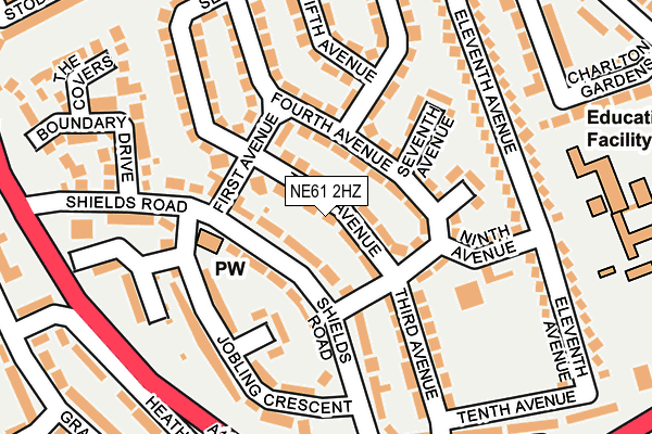 NE61 2HZ map - OS OpenMap – Local (Ordnance Survey)