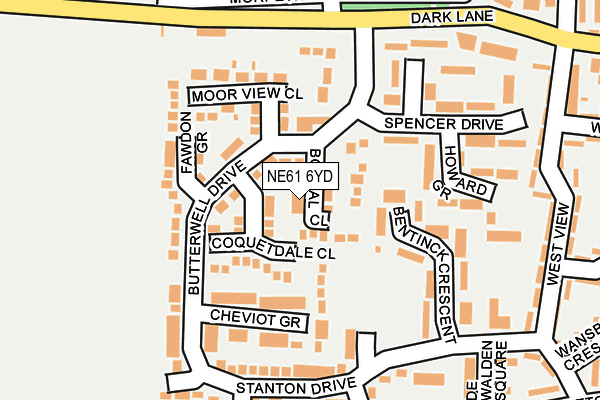 NE61 6YD map - OS OpenMap – Local (Ordnance Survey)