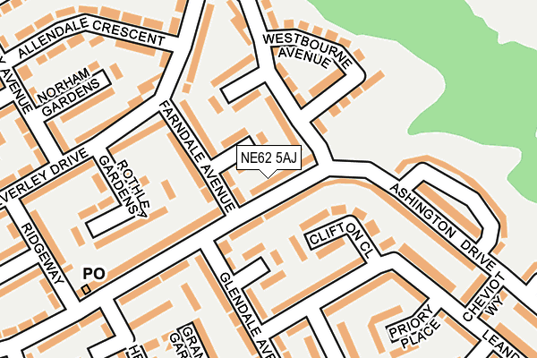 NE62 5AJ map - OS OpenMap – Local (Ordnance Survey)