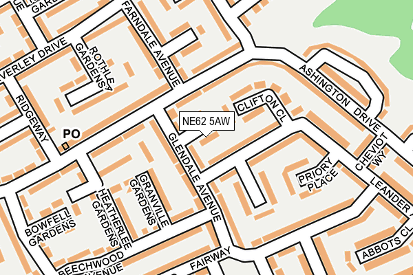 NE62 5AW map - OS OpenMap – Local (Ordnance Survey)