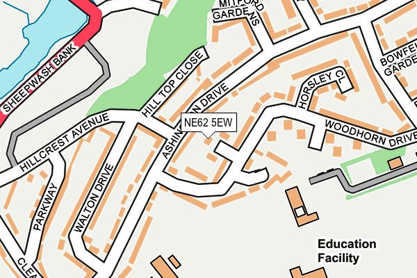 NE62 5EW map - OS OpenMap – Local (Ordnance Survey)