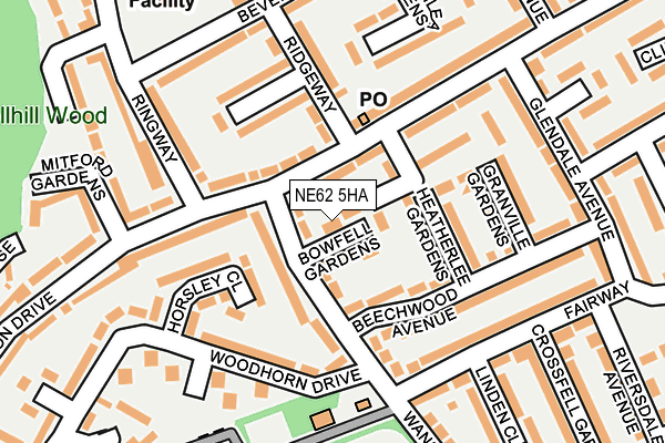 NE62 5HA map - OS OpenMap – Local (Ordnance Survey)