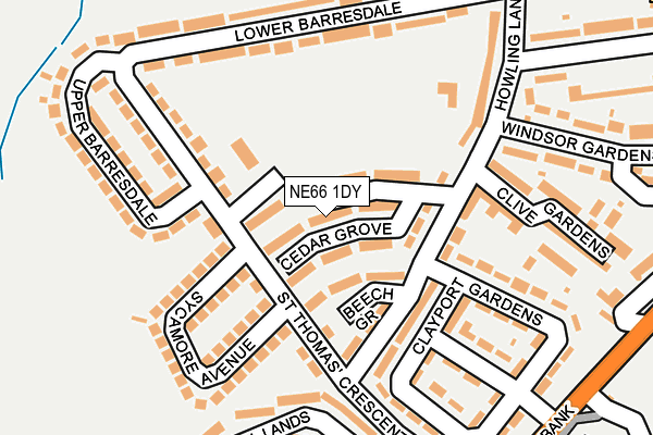 NE66 1DY map - OS OpenMap – Local (Ordnance Survey)