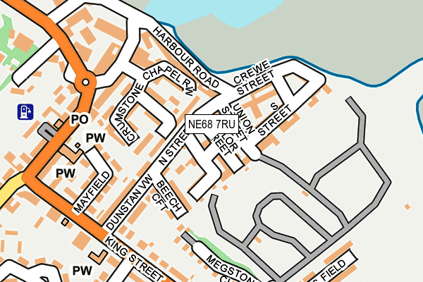 NE68 7RU map - OS OpenMap – Local (Ordnance Survey)