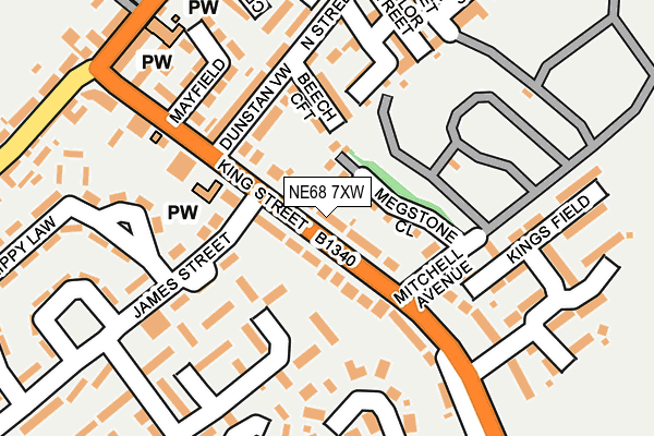 NE68 7XW map - OS OpenMap – Local (Ordnance Survey)