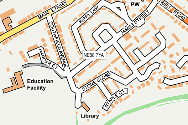 NE68 7YA map - OS OpenMap – Local (Ordnance Survey)